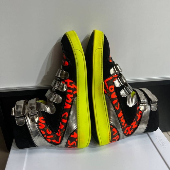 LOUIS VUITTON Stephen Spouse Graffiti Orange High-Top Sneakers US size 10 - Picture 6 of 12